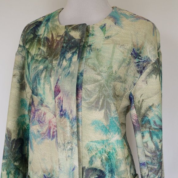 NAF NAF PARIS Size 40 (US Size Large) Green Blue Palm Tree Jacket Coat - Picture 2 of 11